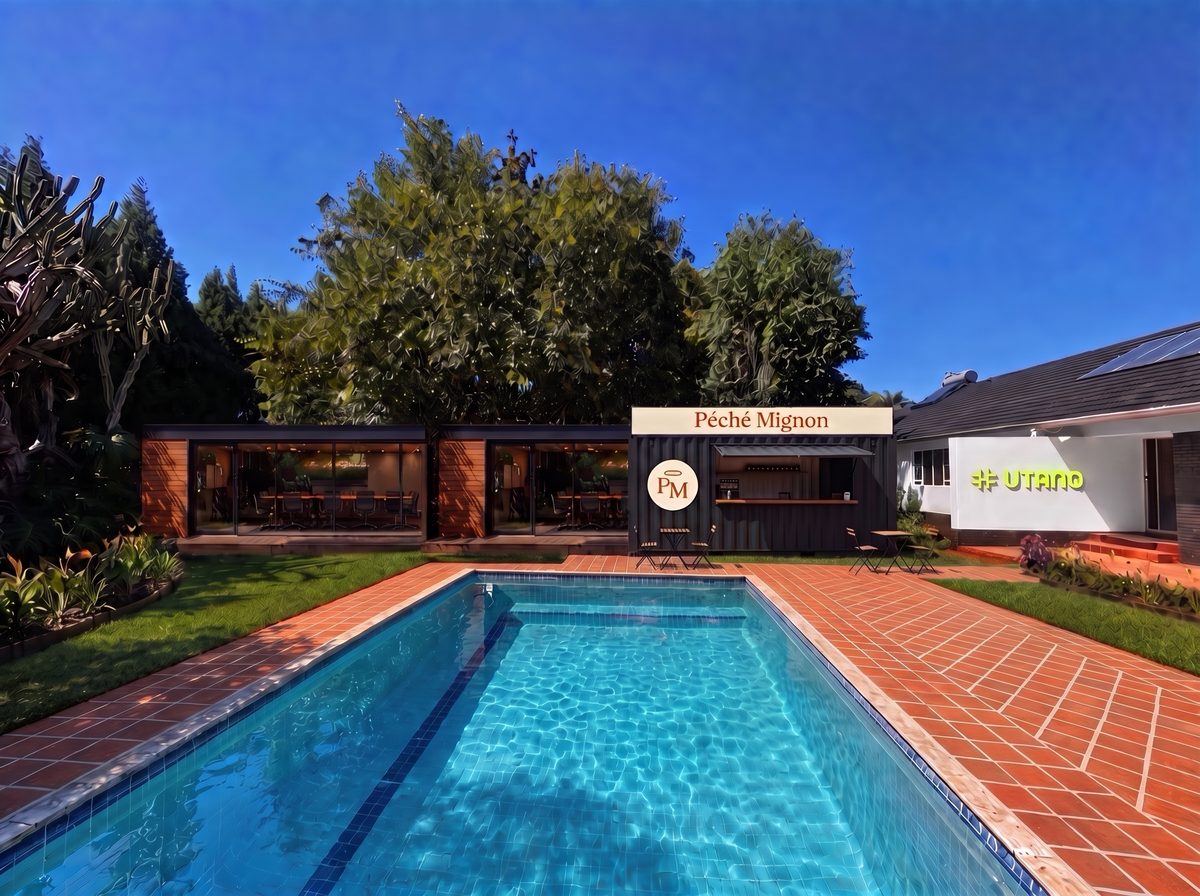 The Pool Court — boardroom pavilions by the water (indicative render)