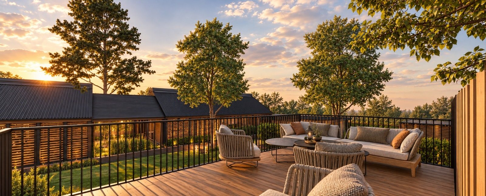Golden hour on the deck at the Yard (indicative render)